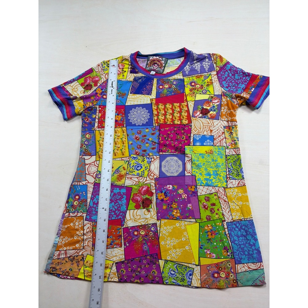 Johnny Was Los Angeles Patchwork Floral Print Rayon Tee Multi Color Small - Picture 2 of 5
